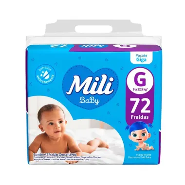 Fralda Mili Baby Tamanho G Pacote Giga 72 Unidades Descart&aacute;veis