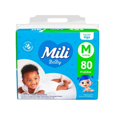 Fralda Mili Baby Tamanho M Pacote Giga 80 Unidades Descart&aacute;veis