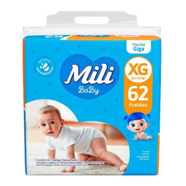 Fralda Mili Baby Tamanho XG Pacote Giga 62 Unidades Descart&aacute;veis