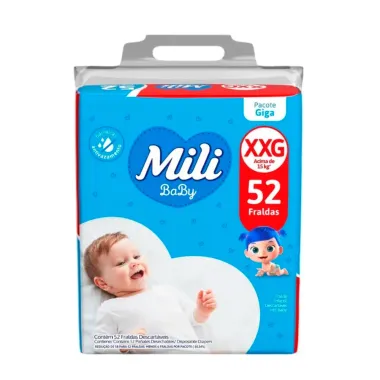 Fralda Mili Baby Tamanho XXG Pacote Giga 52 Unidades Descart&aacute;veis
