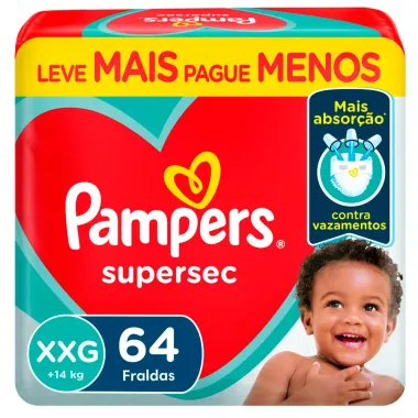 Fralda Pampers Supersec Tamanho XXG 64 Fraldas Descartáveis