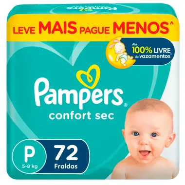 Fralda Pampers Confort Sec Tamanho P 72 Unidades Descart&aacute;veis