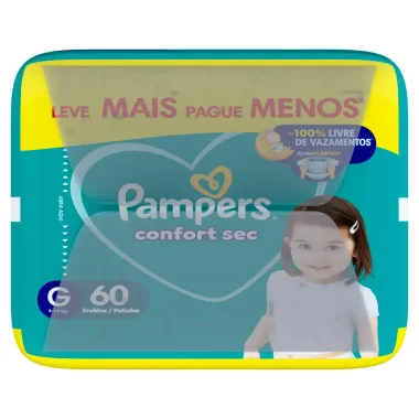 Fralda Pampers Confort Sec Tamanho G Leve Mais Por Menos 60 Unidades Descartáveis