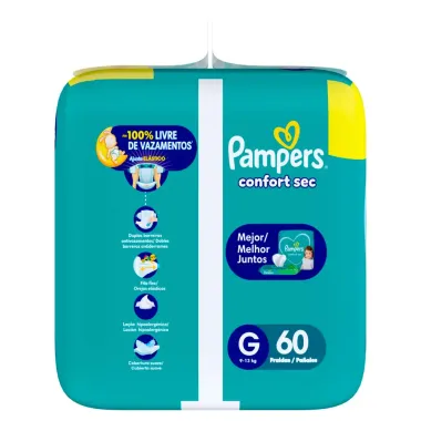 Fralda Pampers Confort Sec Tamanho G Leve Mais Por Menos 60 Unidades Descartáveis