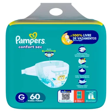 Fralda Pampers Confort Sec Tamanho G Leve Mais Por Menos 60 Unidades Descartáveis
