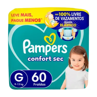 Fralda Pampers Confort Sec Tamanho G Leve Mais Por Menos 60 Unidades Descart&aacute;veis
