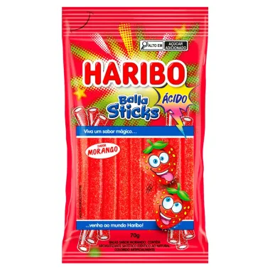 Balas Haribo Sticks Morango Ácido 70g