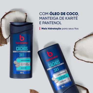 Shampoo Bozzano Cachos e Crespos 3 x 1 Óleo de Coco 200ml