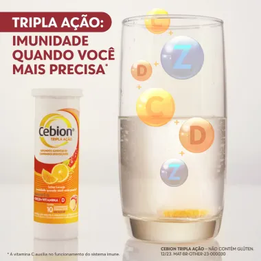 Cebion Tripla Ação Vitamina C Zinco e Vitamina D com 30 Comprimidos Efervescentes