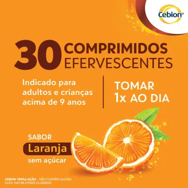 Cebion Tripla Ação Vitamina C Zinco e Vitamina D com 30 Comprimidos Efervescentes