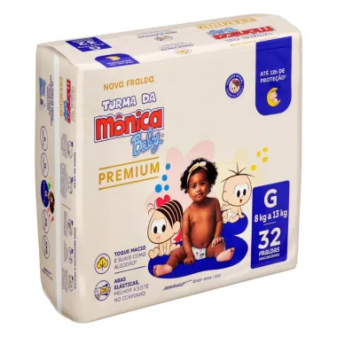 Fralda Infantil Turma da Mônica Baby Premium Tamanho G 32 Unidades