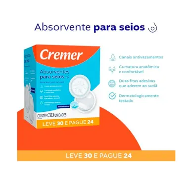 Absorvente Protetor de Seios Cremer 30 Unidades