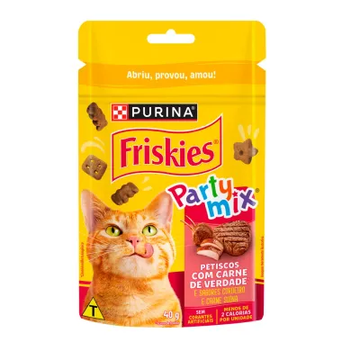 Petisco Friskies para Gatos Party Mix Sabor Cordeiro e Carne Suína 40g