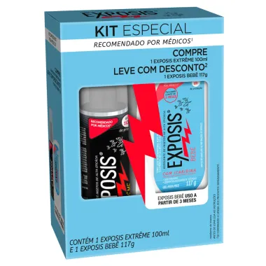 Repelente Exposis Extrême Spray 100ml e Leve com Desconto Repelente Exposis Bebê Sem Perfume Gel 117g