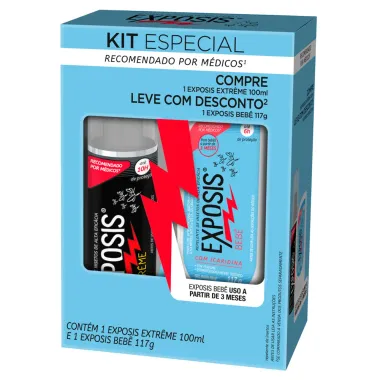 Repelente Exposis Extrême Spray 100ml e Leve com Desconto Repelente Exposis Bebê Sem Perfume Gel 117g