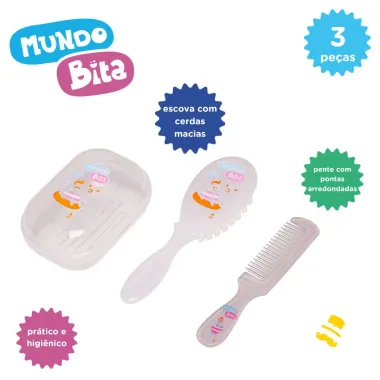 Kit de Banho Mundo Bita 3 Peças 1 Escova, 1 Pente e 1 Saboneteira