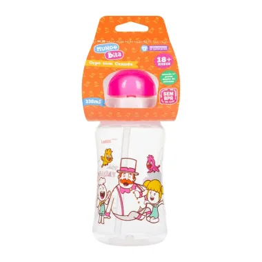 Copo Lolly Kinddy Mundo Bita com Canudo cor Rosa 330ml