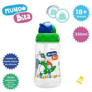 Copo Lolly Mundo Bita com Canudo 18+ Meses Azul 330ml