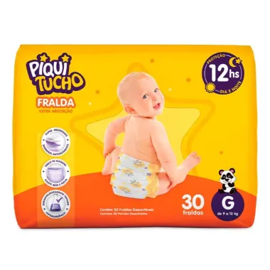 Fralda Infantil Descartável Piquitucho Dia e Noite Tamanho G com 30 Fraldas