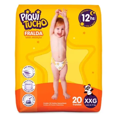 Fralda Infantil Descartável Piquitucho Dia e Noite Tamanho XXG com 20 Fraldas