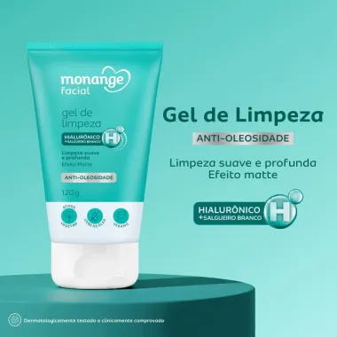 Gel de Limpeza Facial Monange Antioleosidade para Limpeza Suave e Profunda Efeito Matte 120g