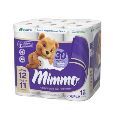 Papel Higi&ecirc;nico Mimmo Folha Dupla 12 Rolos de 30 Metros Leve 12 Pague 11