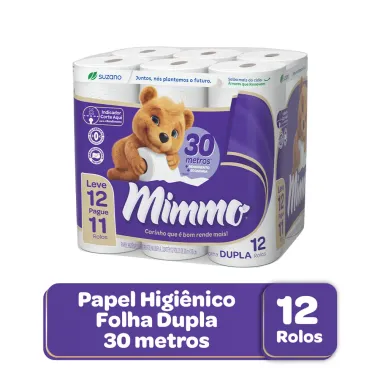 Papel Higi&ecirc;nico Mimmo Folha Dupla 12 Rolos de 30 Metros Leve 12 Pague 11