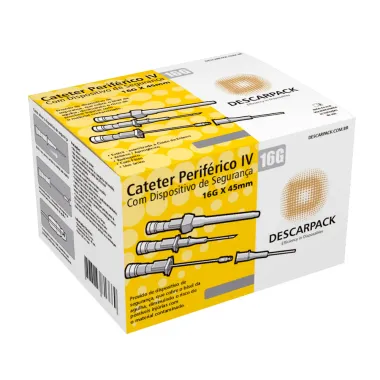 Cateter Periférico Descarpack Intravenoso com Dispositivo de Segurança 16G x 45mm 1 Unidade