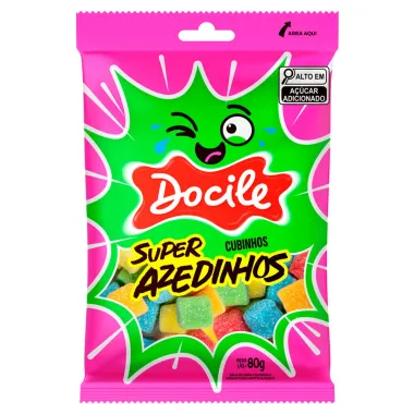 Bala de Goma Docile Super Azedinhos Cubinhos Sortidos 80g Pacote