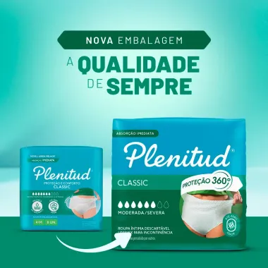 Roupa &Iacute;ntima Plenitud Classic Intensa Tamanho P/M 32 Unidades Descart&aacute;veis