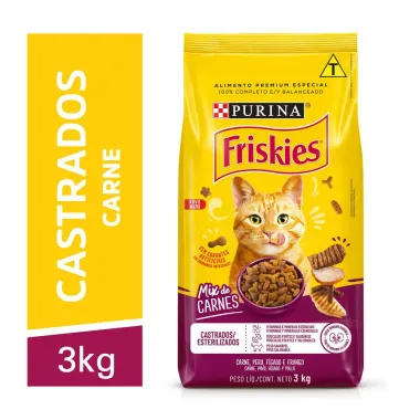 Ra&ccedil;&atilde;o para Gatos Castrados Friskies Purina Adultos Sabor Mix de Carnes 3kg