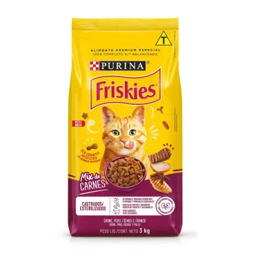 Ra&ccedil;&atilde;o para Gatos Castrados Friskies Purina Adultos Sabor Mix de Carnes 3kg
