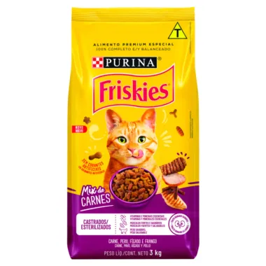 Ração para Gatos Castrados Friskies Purina Adultos Sabor Mix de Carnes 3kg