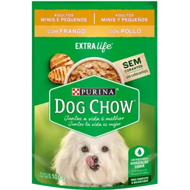 Ra&ccedil;&atilde;o &Uacute;mida para Cachorro Dog Chow Adultos Ra&ccedil;as Minis e Pequenas Purina Extra Life Sabor Frango Sach&ecirc; 100g