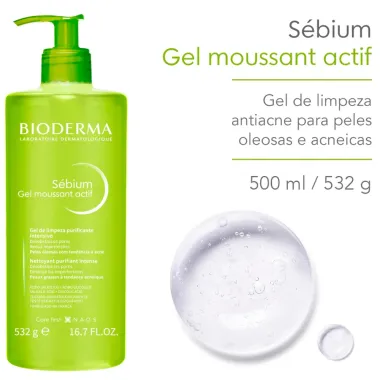 Sébium Gel Moussant Actif Bioderma Gel de Limpeza Facial Purificante Intensivo 532g