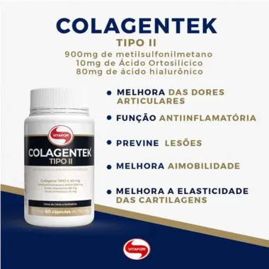 Suplemento Alimentar Colagentek Vitafor Tipo II Com 60 Capsulas