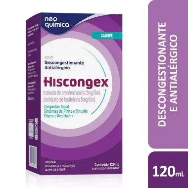 Hiscongex Maleato de Bronfeniramina 2mg + Cloridrato de Fenilefrina 5mg Xarope 120 ml