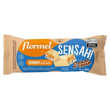 Barra de Amendoim Flormel Sensah! Cookies n'Cream com Cobertura de Chocolate Branco 30g