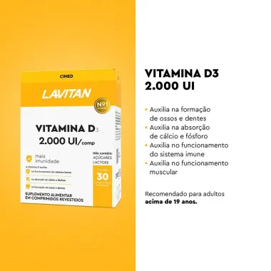 Lavitan Vitamina D3 2.000UI com 30 Comprimidos Revestidos