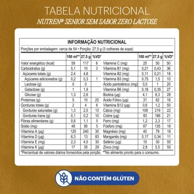 Nutren Senior Composto L&aacute;cteo Zero Lactose Sem Sabor 1,48kg Ganhe 30% de Desconto na Segunda Lata