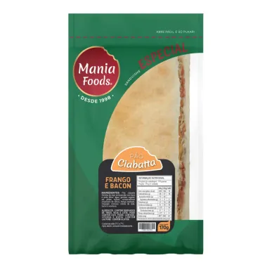 Sanduíche Mania Foods Pão Ciabatta Frango e Bacon 170g