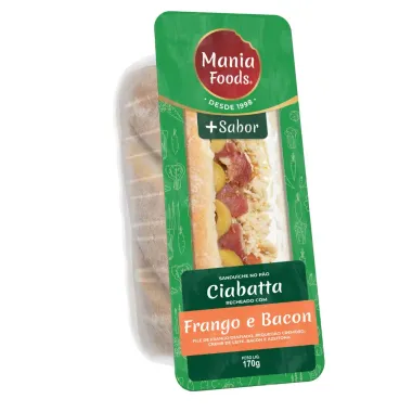 Sandu&iacute;che Mania Foods P&atilde;o Ciabatta Frango e Bacon 170g
