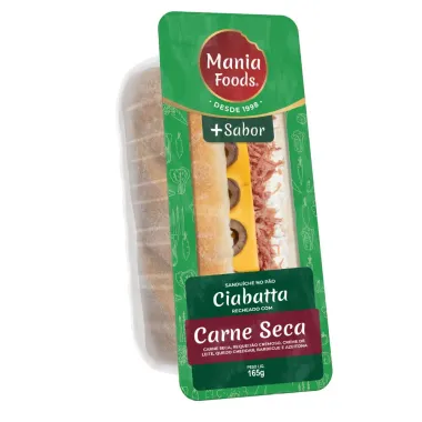 Sandu&iacute;che Mania Foods P&atilde;o Ciabatta Carne Seca 165g
