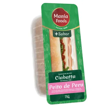 Sandu&iacute;che Mania Foods P&atilde;o Ciabatta Peito de Peru 170g