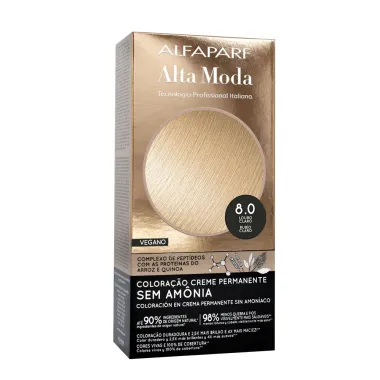 Coloração Creme Permanente Alfaparf Alta Moda Vegano Sem Amônia 8.0 Louro Claro