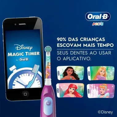 Escova Dental Infantil Oral-B Disney Princess Cores Sortidas + 2 Pilhas AA
