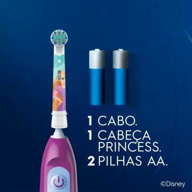 Escova Dental Infantil Oral-B Disney Princess Cores Sortidas + 2 Pilhas AA