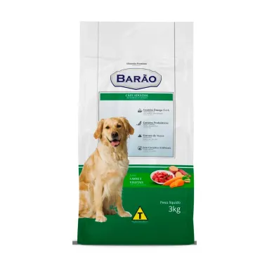 Ra&ccedil;&atilde;o para C&atilde;es Bar&atilde;o Adultos Ra&ccedil;as M&eacute;dias e Grandes Sabor Carne e Vegetais 3kg