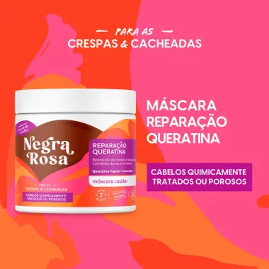 Máscara Capilar Reparação e Queratina Negra Rosa Crespas e Cacheadas 500g
