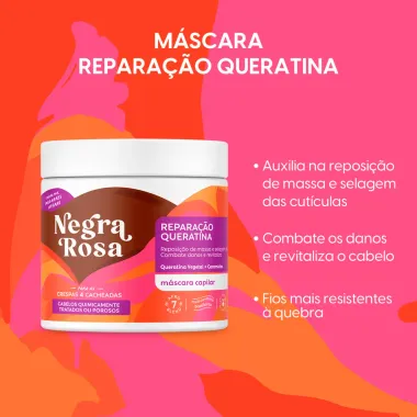 Máscara Capilar Reparação e Queratina Negra Rosa Crespas e Cacheadas 500g